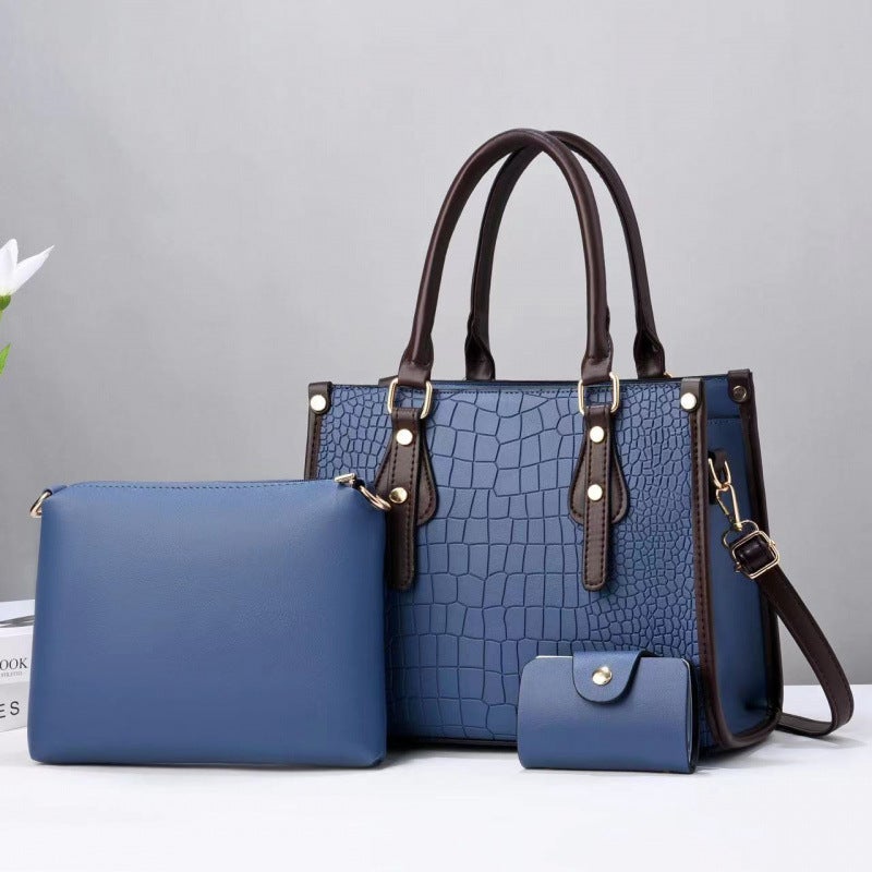 Three-Piece Set Mother Bag Stone Pattern Single Shoulder Crossbody Texturized Women'S Bag Texturized Large Capacity Handbag 3In1Bags - Image 2